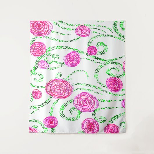 Roze en groene Floral Wandkleed (Voorkant)