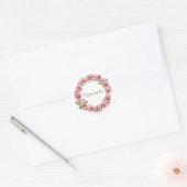 Roze en groene Floral Wreatalized Classic Ronde Sticker (Envelop)