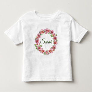 Roze en groene Floral Wreath gepersonaliseerd Kinder Shirts