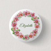 Roze en groene Floral Wreath Personalized Button (Voorkant)