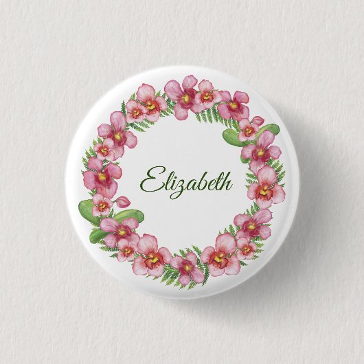Roze en groene Floral Wreath Personalized Button (Voorkant)