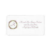 Roze en groene Floral WreatScript Monogram Etiket (Voorkant)