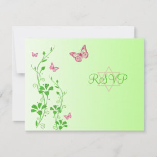 Roze en groene Florenz met Butterflies Reply Card Kaart