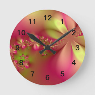 Roze en groene fractale wandklok