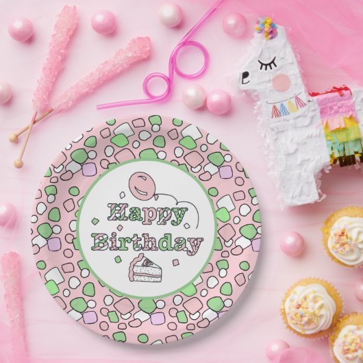 Roze en groene gelukkige dag papieren bordje (Feest)