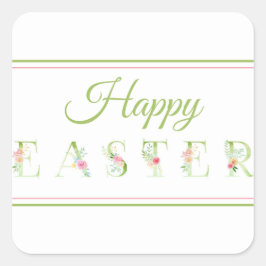 Roze en groene gelukkige Pasen vierkante stickers
