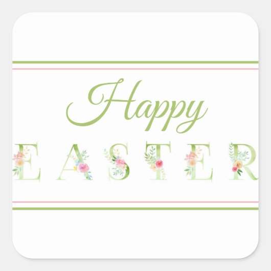 Roze en groene gelukkige Pasen vierkante stickers (Voorkant)
