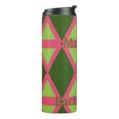Roze en groene geometrische gepersonaliseerde brid thermosbeker (Gedraaid links)