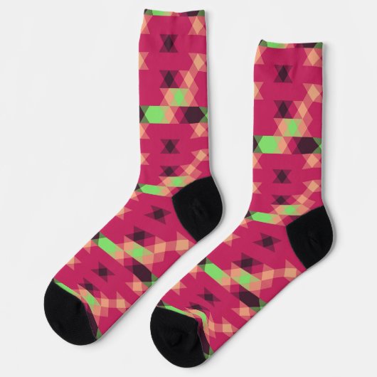 roze en groene geometrische sokken (Links)