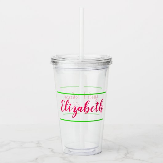 Roze en Groene Gepersonaliseerde Meisjesweek Acryl Drinkbeker (Voorkant)