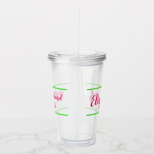 Roze en Groene Gepersonaliseerde Meisjesweek Acryl Drinkbeker (Rechts)