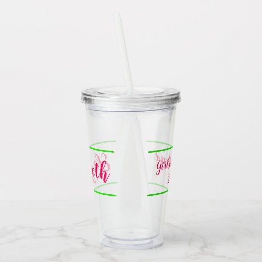 Roze en Groene Gepersonaliseerde Meisjesweek Acryl Drinkbeker (Links)