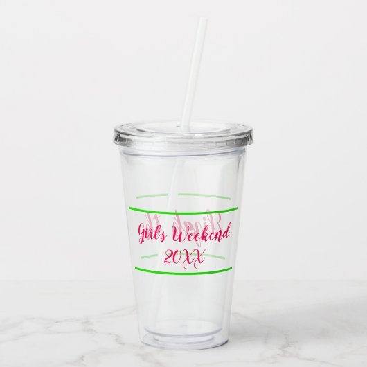 Roze en Groene Gepersonaliseerde Meisjesweek Acryl Drinkbeker (Achterkant)