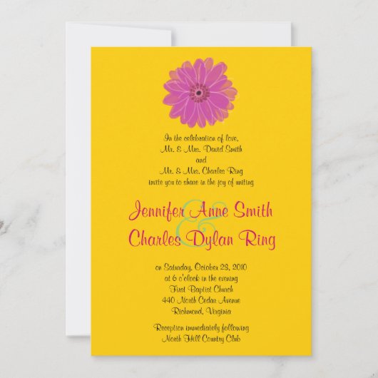 Roze en Groene Gerber Daisy Wedding Uitnodiging (Voorkant)
