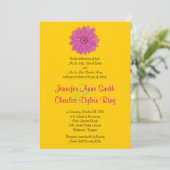 Roze en Groene Gerber Daisy Wedding Uitnodiging (Staand voorkant)