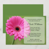 Roze en Groene Gerbera Daisy Birthday Party Kaart (Voorkant / Achterkant)