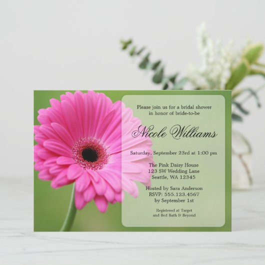 Roze en Groene Gerbera Daisy Vrijgezellenfeest Kaart (Staand voorkant)