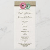 Roze en groene Gerbera Daisy Wedding Program Programmakaart (Voorkant)