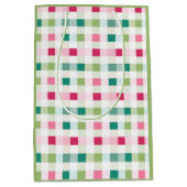 Roze en groene geruite kerst medium cadeauzakje (Voorkant)