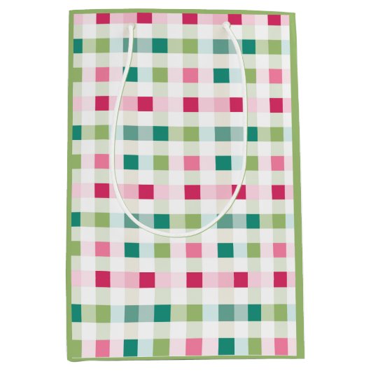 Roze en groene geruite kerst medium cadeauzakje (Voorkant)