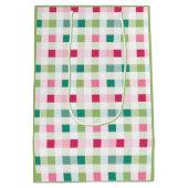 Roze en groene geruite kerst medium cadeauzakje (Achterkant)