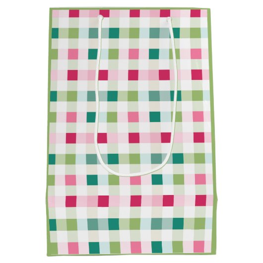 Roze en groene geruite kerst medium cadeauzakje (Achterkant)