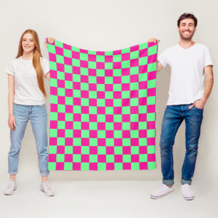 Roze en groene geruite print fleece deken