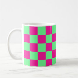 Roze en groene geruite print koffiemok