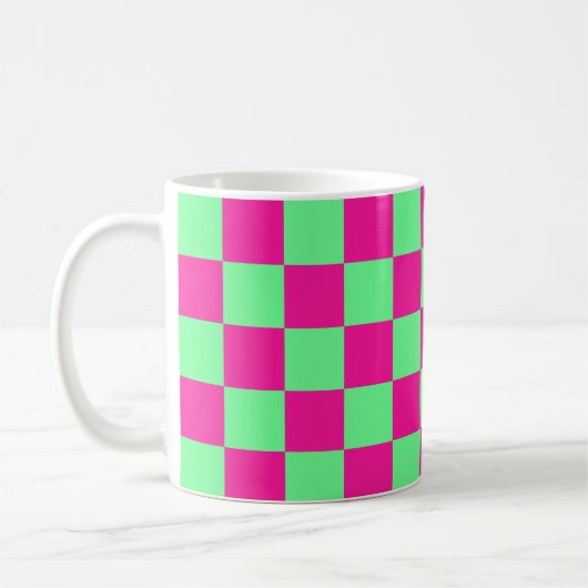 Roze en groene geruite print koffiemok (Links)