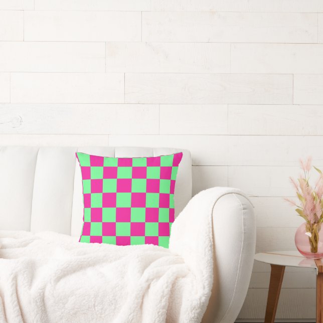 Roze en groene geruite print kussen (Bank)