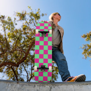 Roze en groene geruite print persoonlijk skateboard