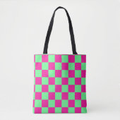 Roze en groene geruite print tote bag (Voorkant)