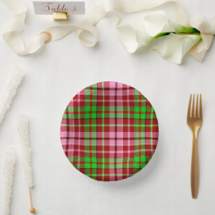 Roze en groene geruite tartan rood papieren kommen