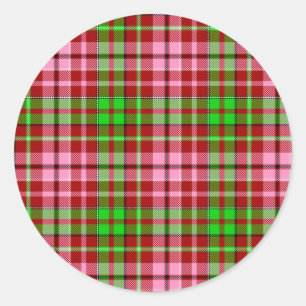 Roze en groene geruite tartan rood ronde sticker