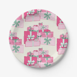 Roze en groene gestapelde kerstcadeaus papieren bordje