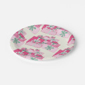 Roze en groene gestapelde kerstcadeaus papieren bordje (Gekanteld)