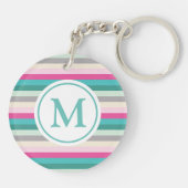 Roze en groene gestreept monogrammen sleutelhanger (Achterkant)