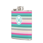 Roze en groene gestreepte monogram heupfles (Links)