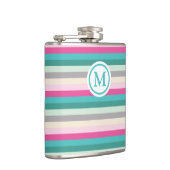 Roze en groene gestreepte monogram heupfles (Rechts)