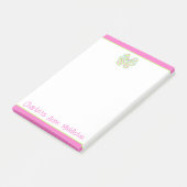 Roze en groene gestreepte strik persoonlijk post-it® notes (Schuin)