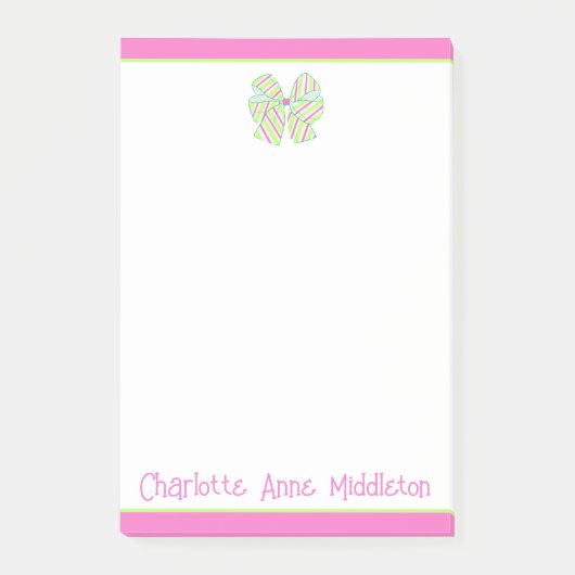 Roze en groene gestreepte strik persoonlijk post-it® notes (Voorkant)