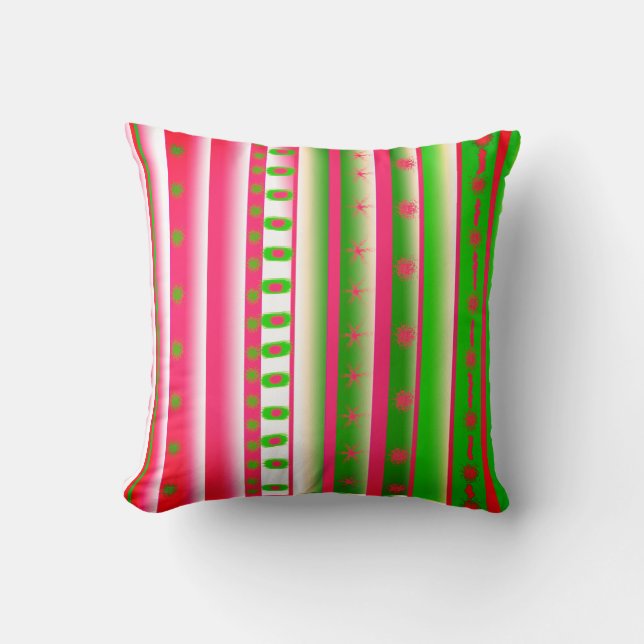 Roze en groene gestripte Sierkussen (Voorkant)