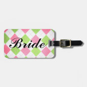 roze en groene gingham "Bride"-bagagelabel Bagagelabel (Voorkant horizontaal)