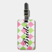 roze en groene gingham "Bride"-bagagelabel Bagagelabel (Voorkant verticaal)