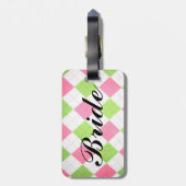 roze en groene gingham "Bride"-bagagelabel Bagagelabel (Achterkant verticaal)
