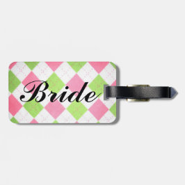 roze en groene gingham "Bride"-bagagelabel Bagagelabel