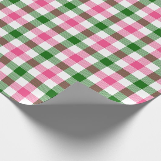 Roze en Groene Gingham Cadeaupapier (Hoek)