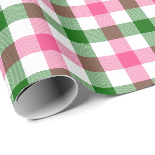 Roze en Groene Gingham Cadeaupapier (Rol Hoek)