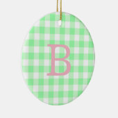 Roze en groene Gingham monogram Keramisch Ornament (Rechts)