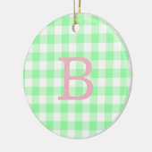 Roze en groene Gingham monogram Keramisch Ornament (Links)